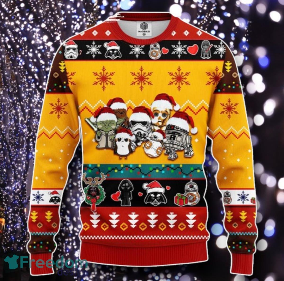 Star Wars Cute Chibi Characters Santa Yellow Ugly Christmas Sweater Unique Gift image Star Wars Cute Chibi Characters Santa Yellow Ugly Christmas Sweater Unique Gift Product Photo 1
