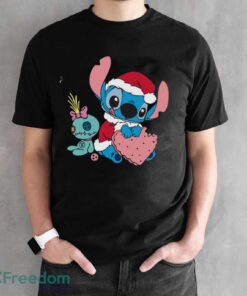 Stitch Christmas Shirt, Disney Stitch Xmas Tree and Santa Hat Shirt - Black Unisex T-Shirt