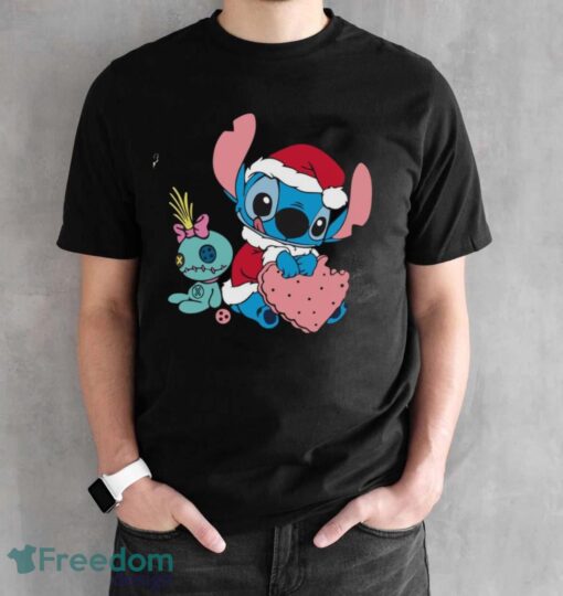 Stitch Christmas Shirt, Disney Stitch Xmas Tree and Santa Hat Shirt - Black Unisex T-Shirt