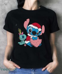 Stitch Christmas Shirt, Disney Stitch Xmas Tree and Santa Hat Shirt - Ladies T-Shirt