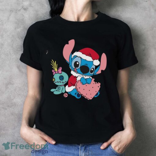 Stitch Christmas Shirt, Disney Stitch Xmas Tree and Santa Hat Shirt - Ladies T-Shirt