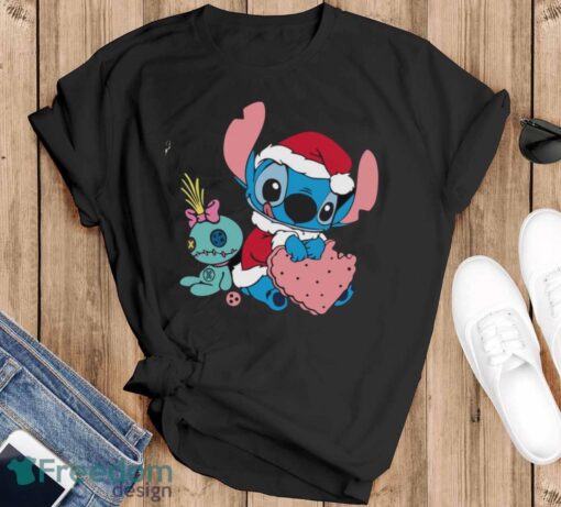 Stitch Christmas Shirt, Disney Stitch Xmas Tree and Santa Hat Shirt - Black T-Shirt