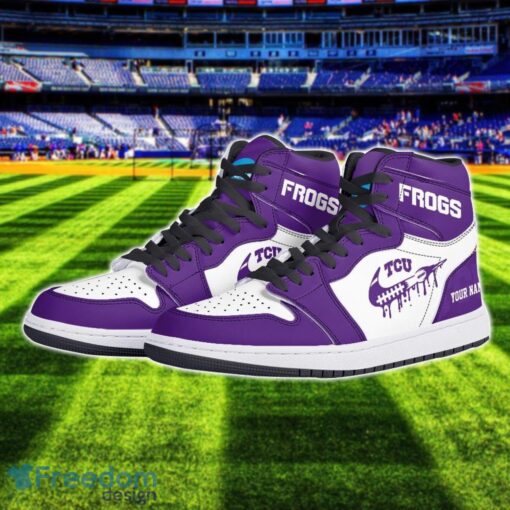 TCU Horned Frogs Air Jordan 1 Shoes Sport Hightop Sneakers For Men And Women Custom Name Product Photo 2