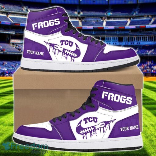 TCU Horned Frogs Air Jordan 1 Shoes Sport Hightop Sneakers For Men And Women Custom Name Product Photo 1