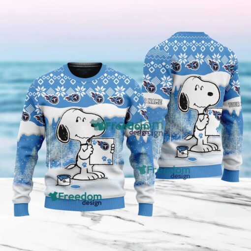 Tennessee Titans Nfl Snoopy Pine Tree Christmas Ugly Sweater Custom Name Product Photo 1