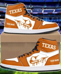 Texas Longhorns Air Jordan 1 Shoes Sport Hightop Sneakers For Men And Women Custom Name Product Photo 1