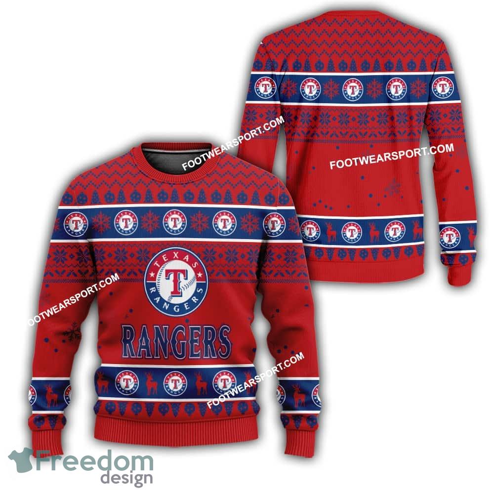 Texas Rangers Logo Pattern Ugly Christmas Sweater Gift Holidays image Texas Rangers Logo Pattern Ugly Christmas Sweater Gift Holidays - Texas Rangers Logo Pattern Ugly Christmas Sweater Gift Holidays