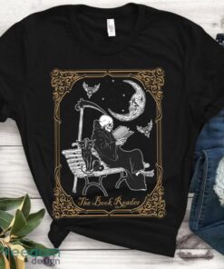 The Book Reader Tarot Card Hooded Skeleton Reading, Tarot card, Books lovers Shirt