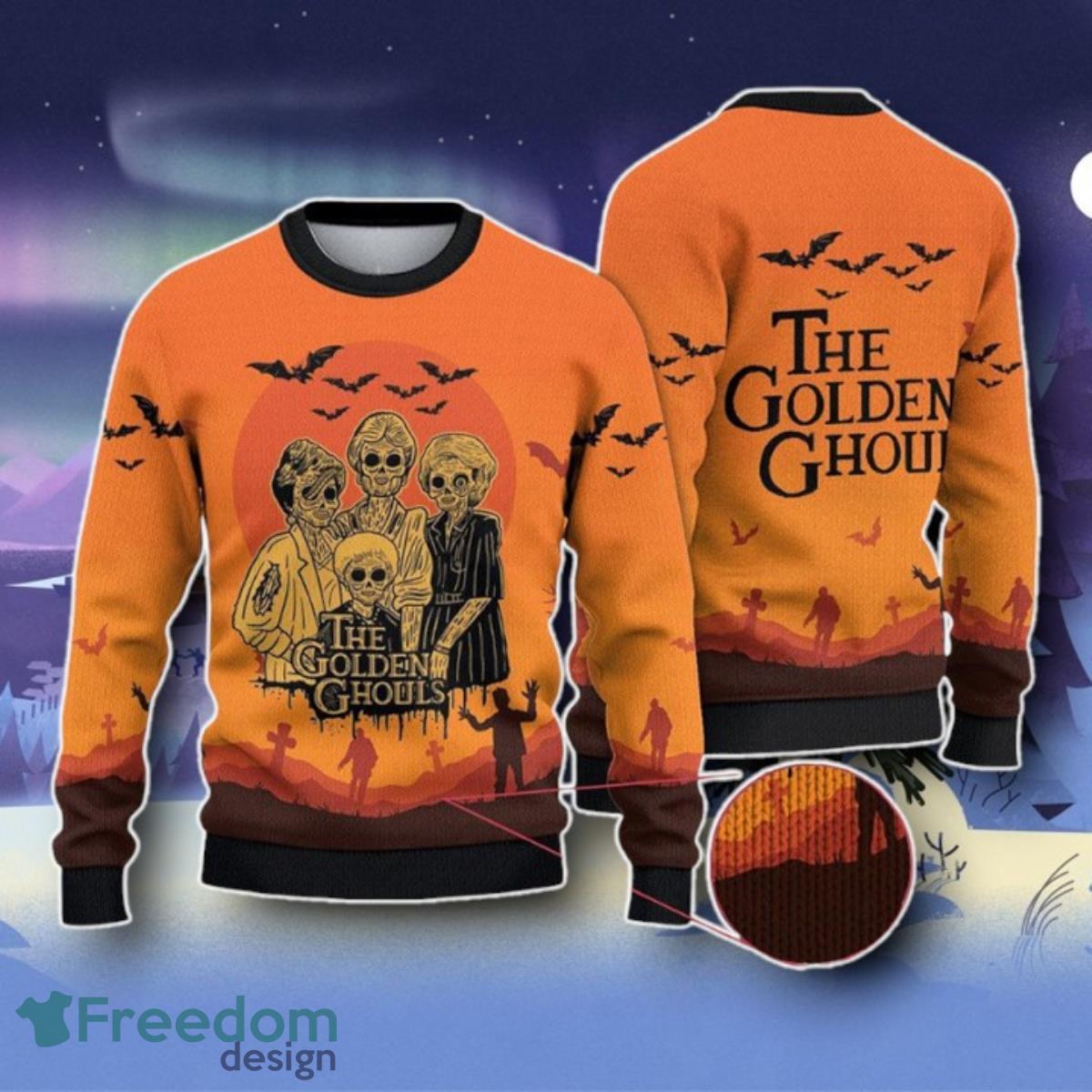 The Golden Ghouls Halloween Ugly Christmas Sweater Unique Gift image The Golden Ghouls Halloween Ugly Christmas Sweater Unique Gift Product Photo 1