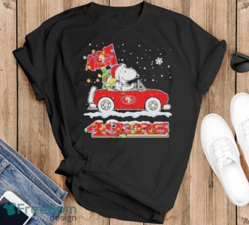 The Peanuts Snoopy And Woodstock Drive Car San Francisco 49ers Christmas T-Shirt Product Photo 1