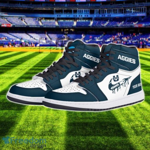 Utah State Aggies Air Jordan 1 Shoes Sport Hightop Sneakers For Men And Women Custom Name Product Photo 2