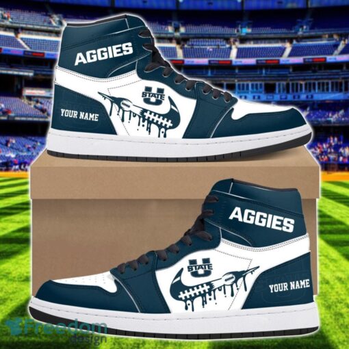 Utah State Aggies Air Jordan 1 Shoes Sport Hightop Sneakers For Men And Women Custom Name Product Photo 1