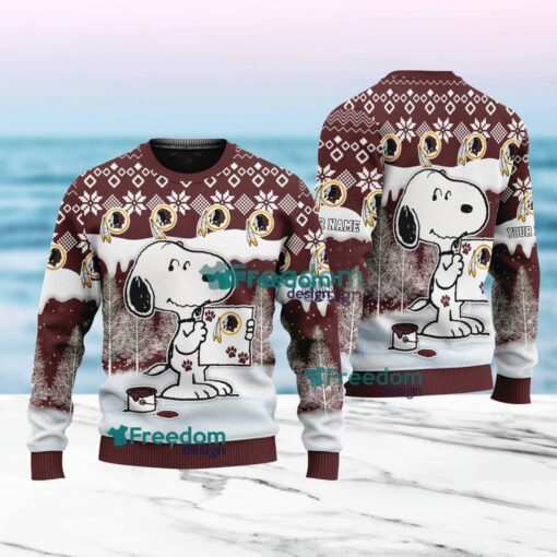 Washington Commanders Nfl Snoopy Pine Tree Christmas Ugly Sweater Custom Name Product Photo 1