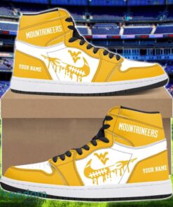 West Virginia Mountaineers Air Jordan 1 Shoes Sport Hightop Sneakers For Men And Women Custom Name