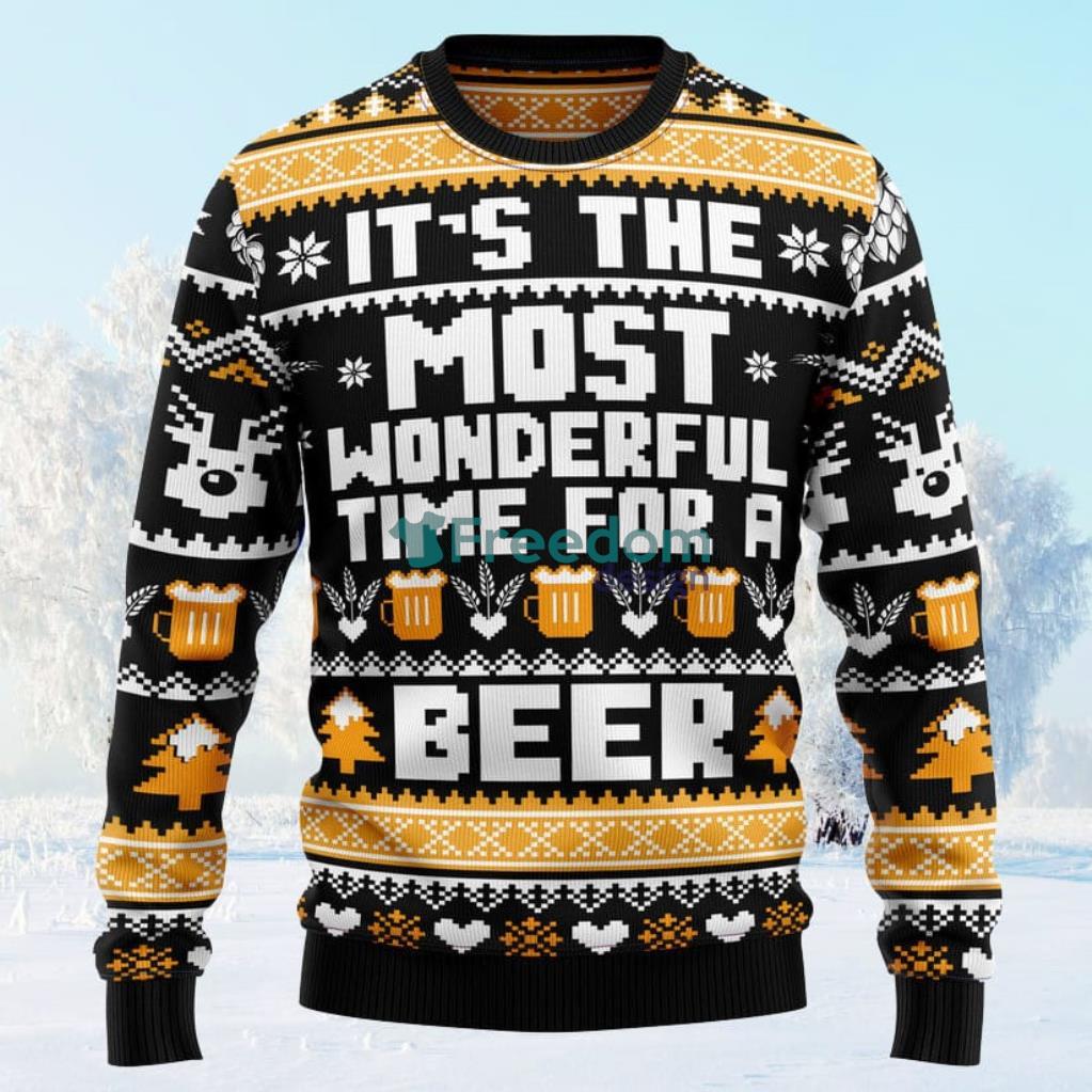 Wonderful Time For A Beer Ugly Christmas Sweater For Men And Women image Wonderful Time For A Beer Ugly Christmas Sweater For Men And Women Product Photo 1