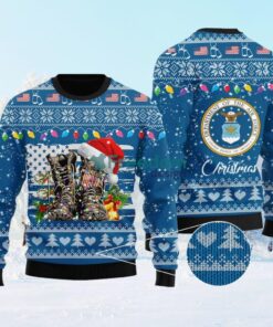 Xmas Santa Military Boots Veteran US Air Force Ugly Sweater Knitting Gift For Christmas