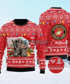 Xmas Santa Military Boots Veteran US Marine Corps Ugly Sweater Knitting Gift For Christmas
