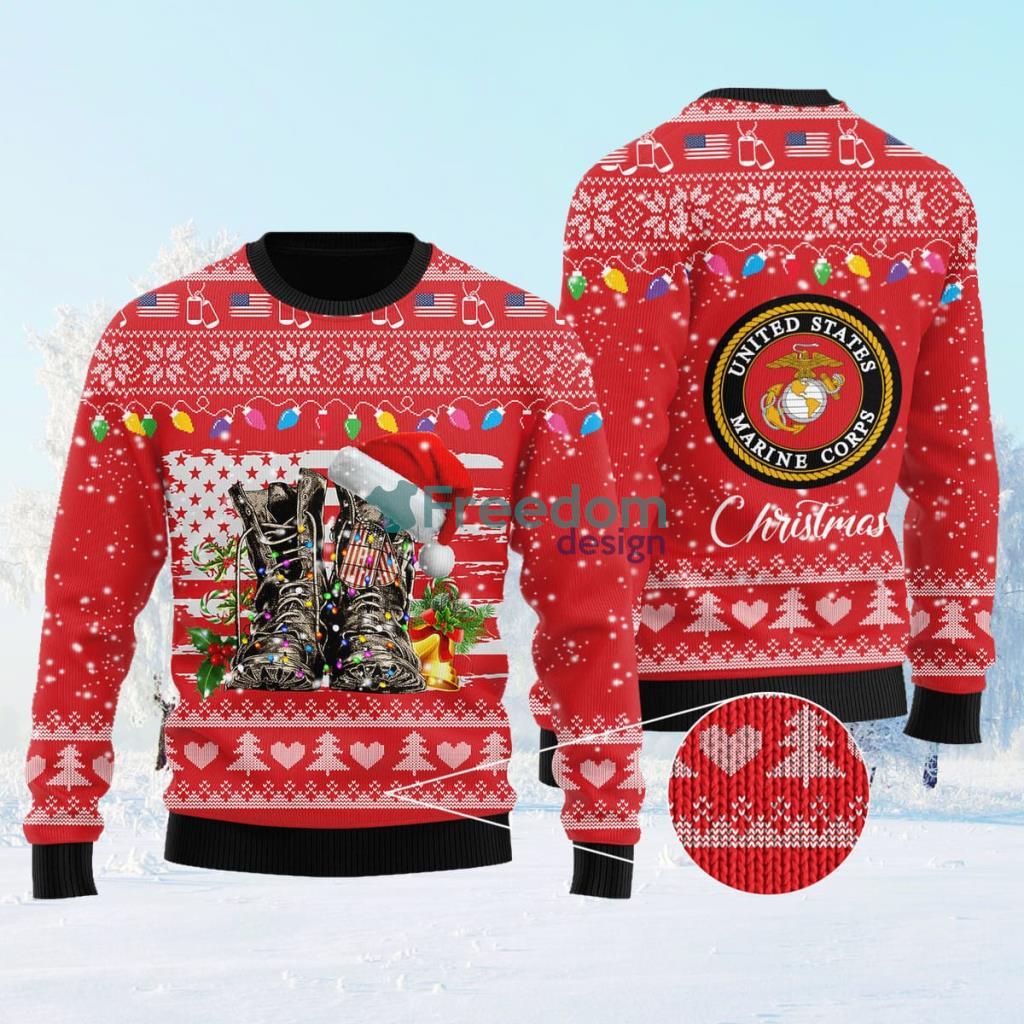 Xmas Santa Military Boots Veteran US Marine Corps Ugly Sweater Knitting Gift For Christmas image Xmas Santa Military Boots Veteran US Marine Corps Ugly Sweater Knitting Gift For Christmas Product Photo 1