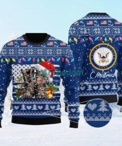Xmas Santa Military Boots Veteran US Navy Ugly Sweater Knitting Gift For Christmas