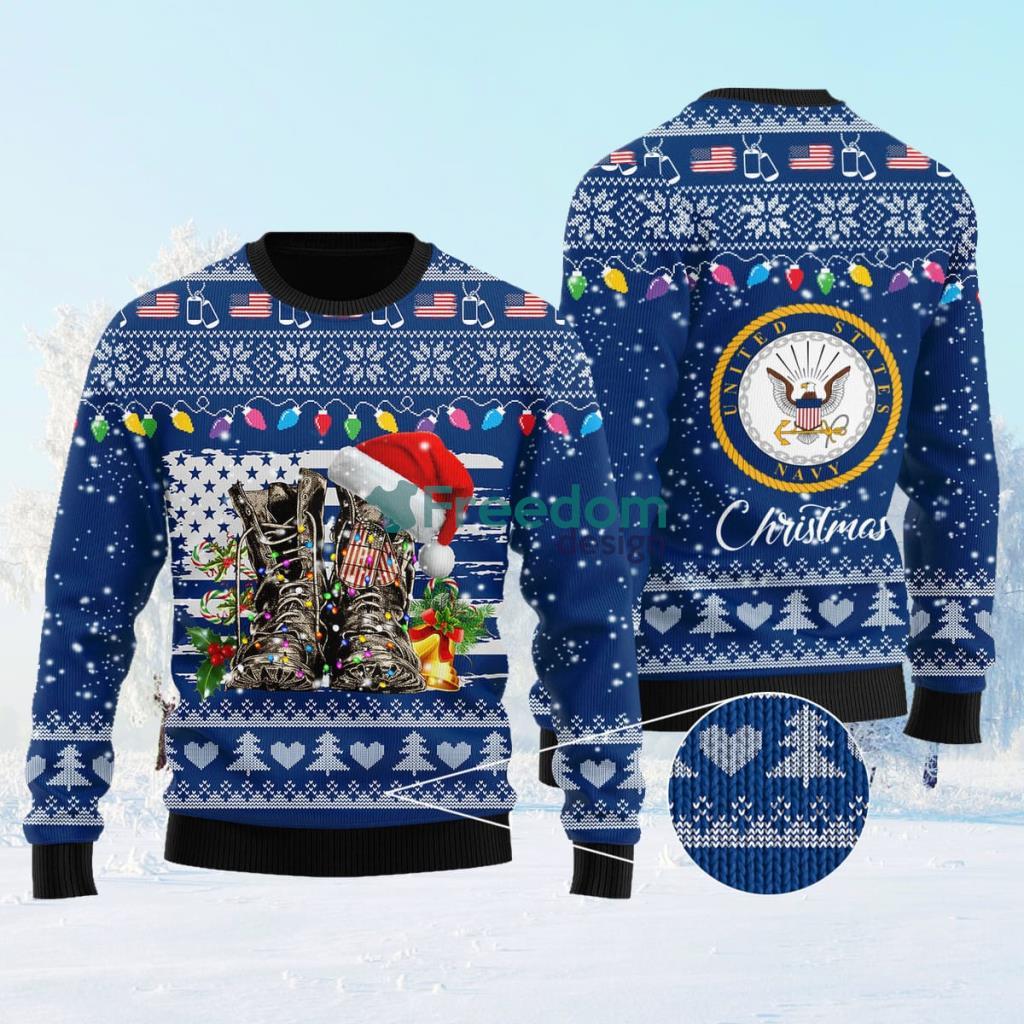 Xmas Santa Military Boots Veteran US Navy Ugly Sweater Knitting Gift For Christmas image Xmas Santa Military Boots Veteran US Navy Ugly Sweater Knitting Gift For Christmas Product Photo 1