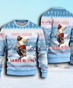 Youll Never Skate Alone Funny Jesus Skateboarding Ugly Christmas Sweater For Men And Women