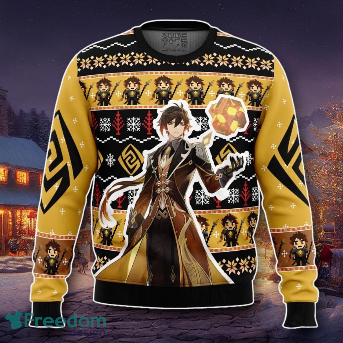 Zhongli Genshin Impact Ugly Christmas Sweater A Luxurious Gift image Zhongli Genshin Impact Ugly Christmas Sweater A Luxurious Gift Product Photo 1