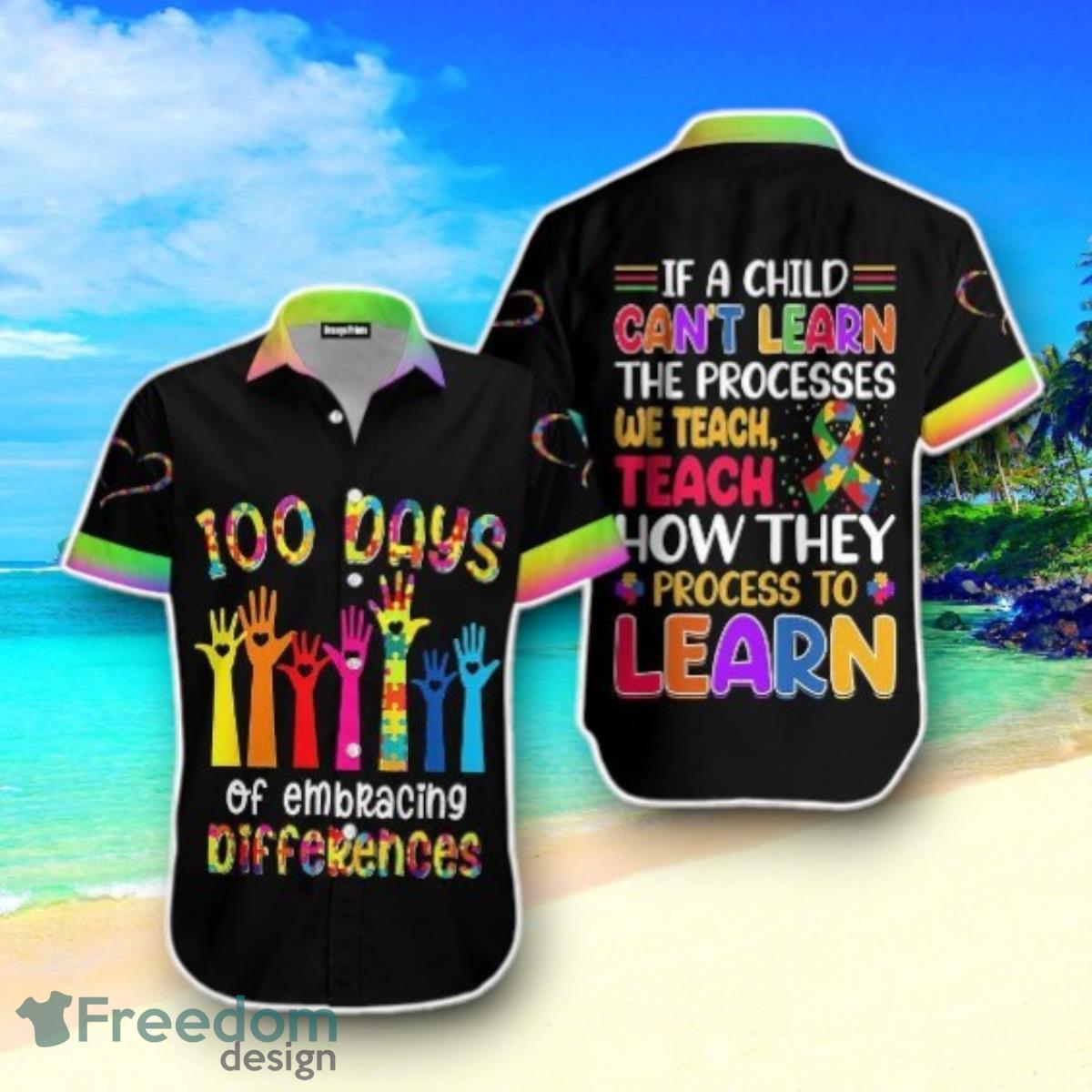 100 Days Of Embracing Differences Autism Teacher Hawaiian Shirt Impressive Gift image 100 Days Of Embracing Differences Autism Teacher Hawaiian Shirt Impressive Gift Product Photo 1
