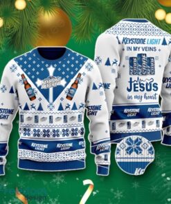 Keystone Light In My Veins Jesus In My Heart Ugly Christmas Sweater Best Gift
