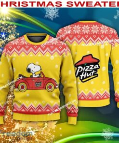 Snoopy Driving Car Pizza Hut Logo Knitted Christmas 3D Sweater Gift For Adult