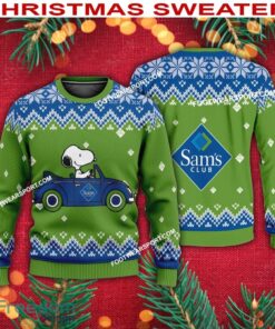 Snoopy Driving Car Sam’s Club Logo Ugly Christmas 3D Sweater Gift For Adult