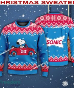 Snoopy Driving Car Sonic Drive In Logo Ugly Christmas Sweater Gift Holidays