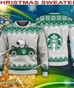 Snoopy Driving Car Starbucks Logo Ugly Christmas Sweater Gift For Adult
