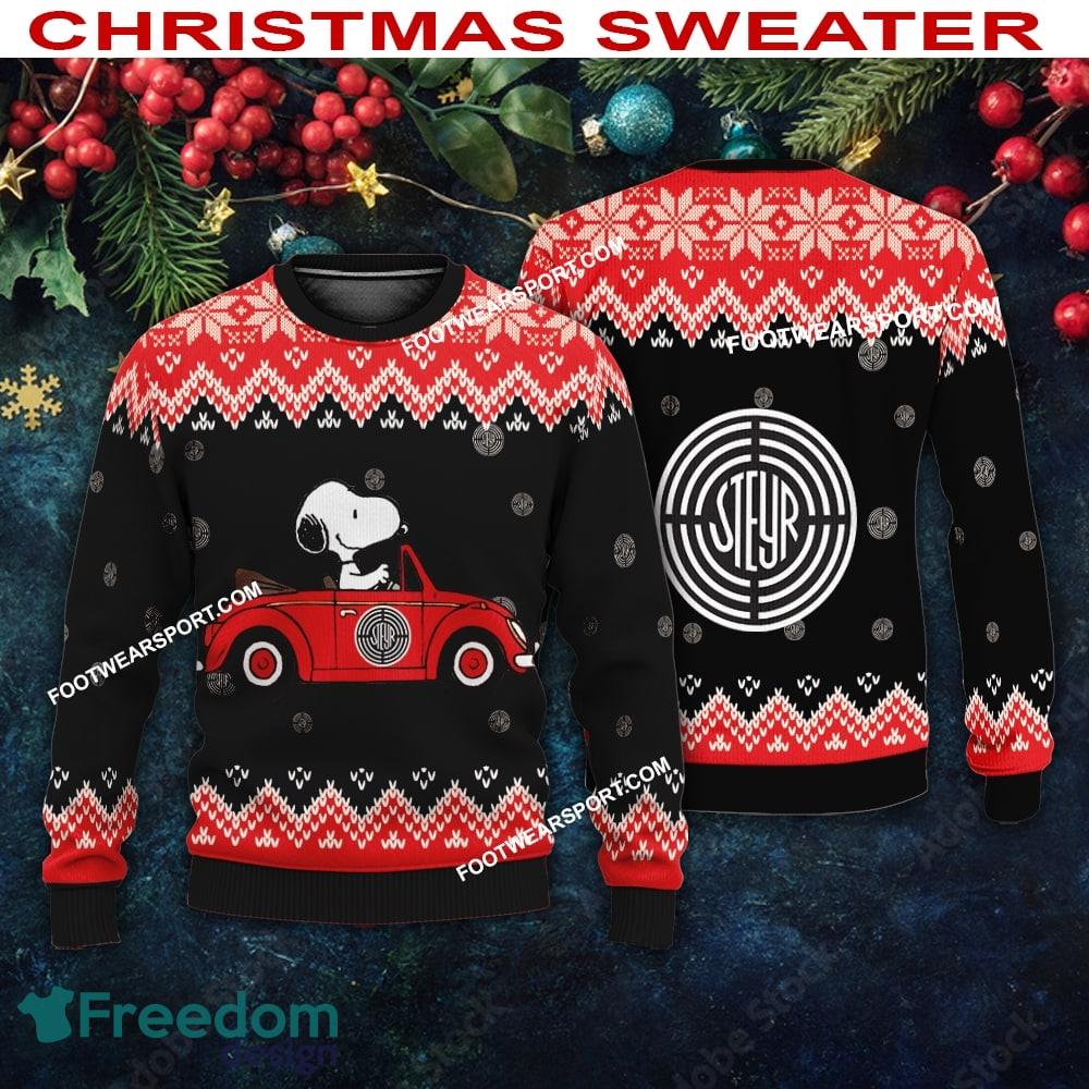 Snoopy Driving Car Steyr Tractor Logo Ugly Christmas Sweater Gift Holidays image Snoopy Driving Car Steyr Tractor Logo Ugly Christmas Sweater Gift Holidays - Snoopy Driving Car Steyr Tractor Logo Ugly Christmas Sweater Gift Holidays