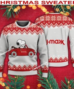 Snoopy Driving Car T.J. Maxx Logo Ugly Christmas Sweater AOP Gift Holidays
