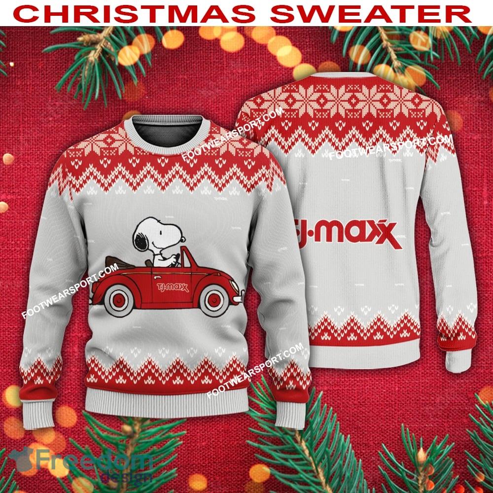 Snoopy Driving Car T.J. Maxx Logo Ugly Christmas Sweater AOP Gift Holidays image Snoopy Driving Car T.J. Maxx Logo Ugly Christmas Sweater AOP Gift Holidays - Snoopy Driving Car T.J. Maxx Logo Ugly Christmas Sweater AOP Gift Holidays