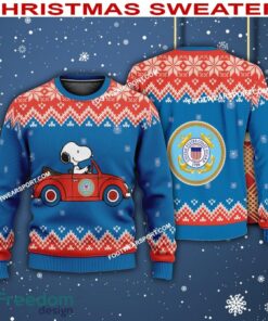 Snoopy Driving Car US Coast Guard Logo Ugly Christmas Sweater AOP Gift For Adult
