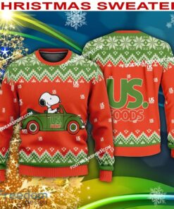 Snoopy Driving Car US FOODS Logo Ugly Christmas Sweater Gift Holidays