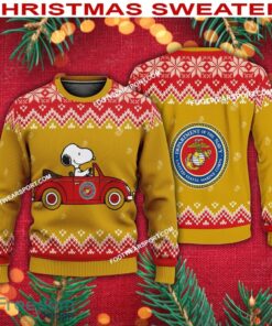 Snoopy Driving Car US Marine Corps Logo Ugly Christmas Sweater For Men Women