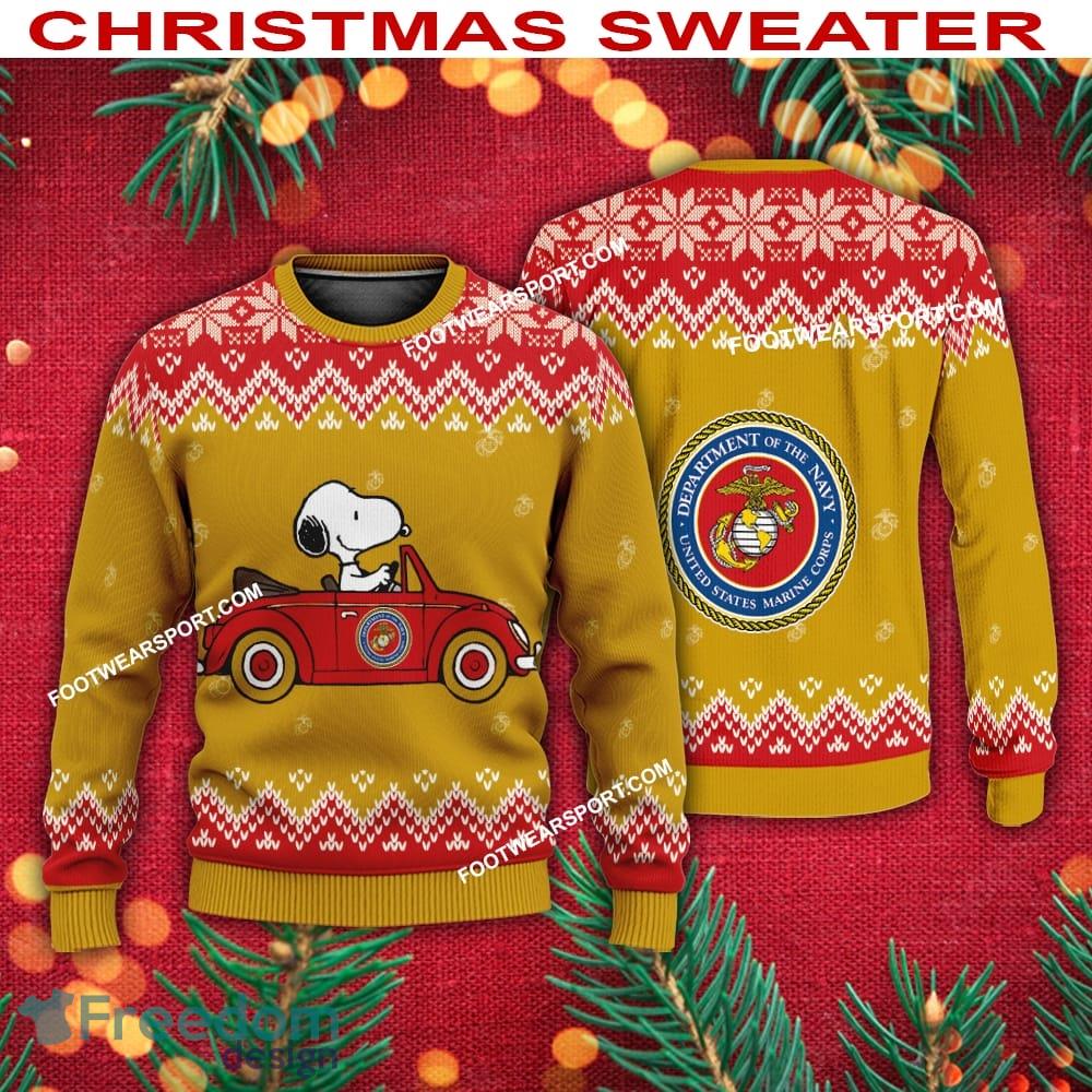 Snoopy Driving Car US Marine Corps Logo Ugly Christmas Sweater For Men Women image Snoopy Driving Car US Marine Corps Logo Ugly Christmas Sweater For Men Women - Snoopy Driving Car US Marine Corps Logo Ugly Christmas Sweater For Men Women