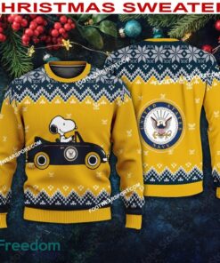 Snoopy Driving Car US Navy Logo Knitted Xmas 3D Sweater Gift For Adult