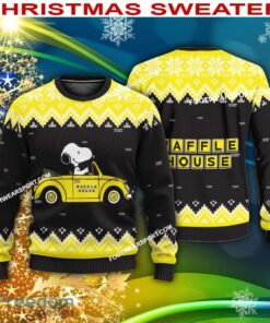 Snoopy Driving Car Waffle House Logo Ugly Xmas Sweater For Men Women